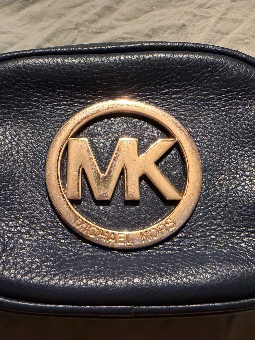 Michael Kors Navy Leather Pouch with Gold-Tone Zipper